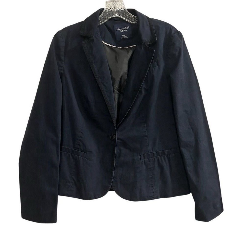 American Eagle Women's Navy Blue‎ Blazer Jacket Size M Button-Front
